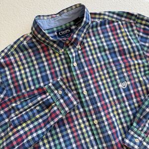Chaps Easy Care Men's XXL Button Down Rainbow Plaid Collared Dress Shirt 2XL TTG